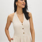 Natural Halter Linen-Blend Midi Dress - Woman Wearing Relaxed Fit Midi Dress - Suzy Shier