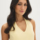 Banana Crepe Solid Mini Halter Dress - Woman Wearing V-Front Halter Dress - Suzy Shier