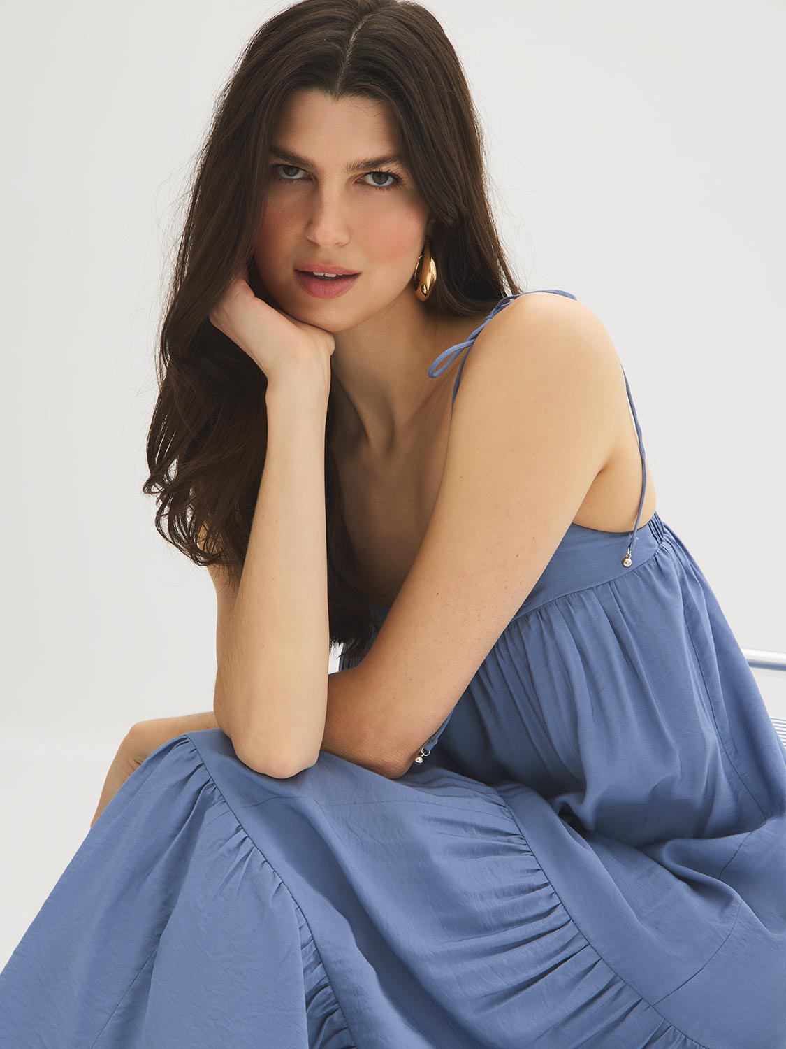Infinity Tiered Maxi Dress with Spaghetti Straps - Woman Wearing Flowing Maxi Dress - Suzy Shier