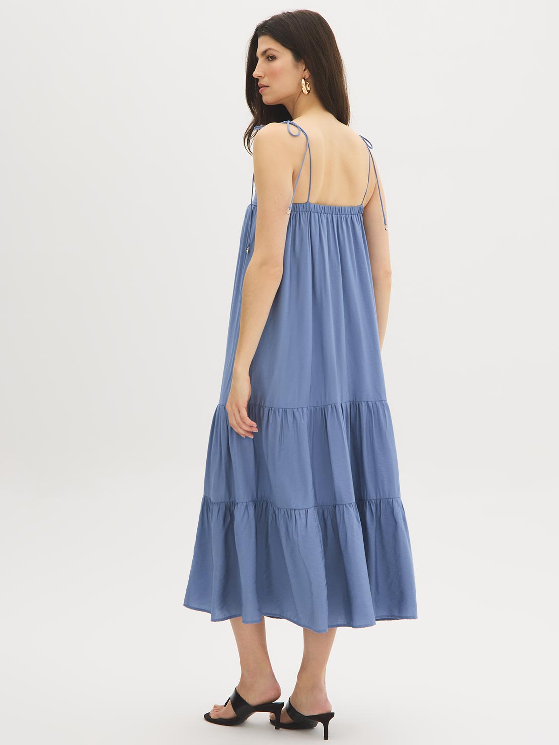 Infinity Tiered Maxi Dress with Spaghetti Straps - Woman Wearing Flowing Maxi Dress - Suzy Shier
