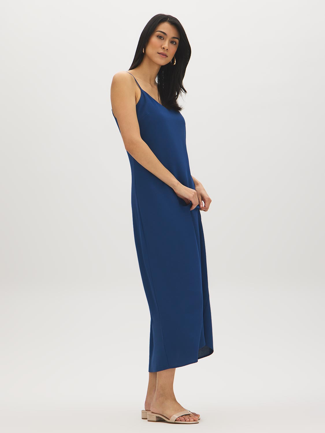 Set Sail Flowy Slip Dress with Adjustable Straps - Woman Wearing V-Neck Midi Dress - Suzy Shier