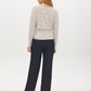 Bison/Snow White Striped Boat Neck Knit Top - Woman Wearing Long Sleeve Striped Top - Suzy Shier