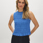Blue Yonder Sleeveless Smocked Knit Top - Woman Wearing Textured Knit Top - Suzy Shier