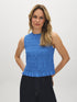 Blue Yonder Sleeveless Smocked Knit Top - Woman Wearing Textured Knit Top - Suzy Shier