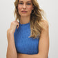 Blue Yonder Sleeveless Smocked Knit Top - Woman Wearing Textured Knit Top - Suzy Shier
