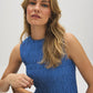 Blue Yonder Sleeveless Smocked Knit Top - Woman Wearing Textured Knit Top - Suzy Shier