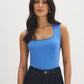 White Picot-Trimmed Square Neck Tank Top - Woman Wearing Jersey Tank - Suzy Shier