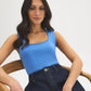 White Picot-Trimmed Square Neck Tank Top - Woman Wearing Jersey Tank - Suzy Shier