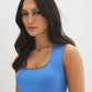 White Picot-Trimmed Square Neck Tank Top - Woman Wearing Jersey Tank - Suzy Shier