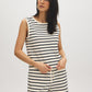 Snow White and Naval Academy Stripe French Terry Sleeveless Top - Woman Wearing Striped Knit Top - Suzy Shier