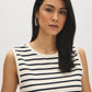 Snow White and Naval Academy Stripe French Terry Sleeveless Top - Woman Wearing Striped Knit Top - Suzy Shier