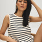 Snow White and Naval Academy Stripe French Terry Sleeveless Top - Woman Wearing Striped Knit Top - Suzy Shier