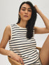 Snow White and Naval Academy Stripe French Terry Sleeveless Top - Woman Wearing Striped Knit Top - Suzy Shier