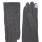 Charcoal iTouch Knit Gloves with Button Detail - Close-up of Button and iTouch Fingertips - Suzy Shier