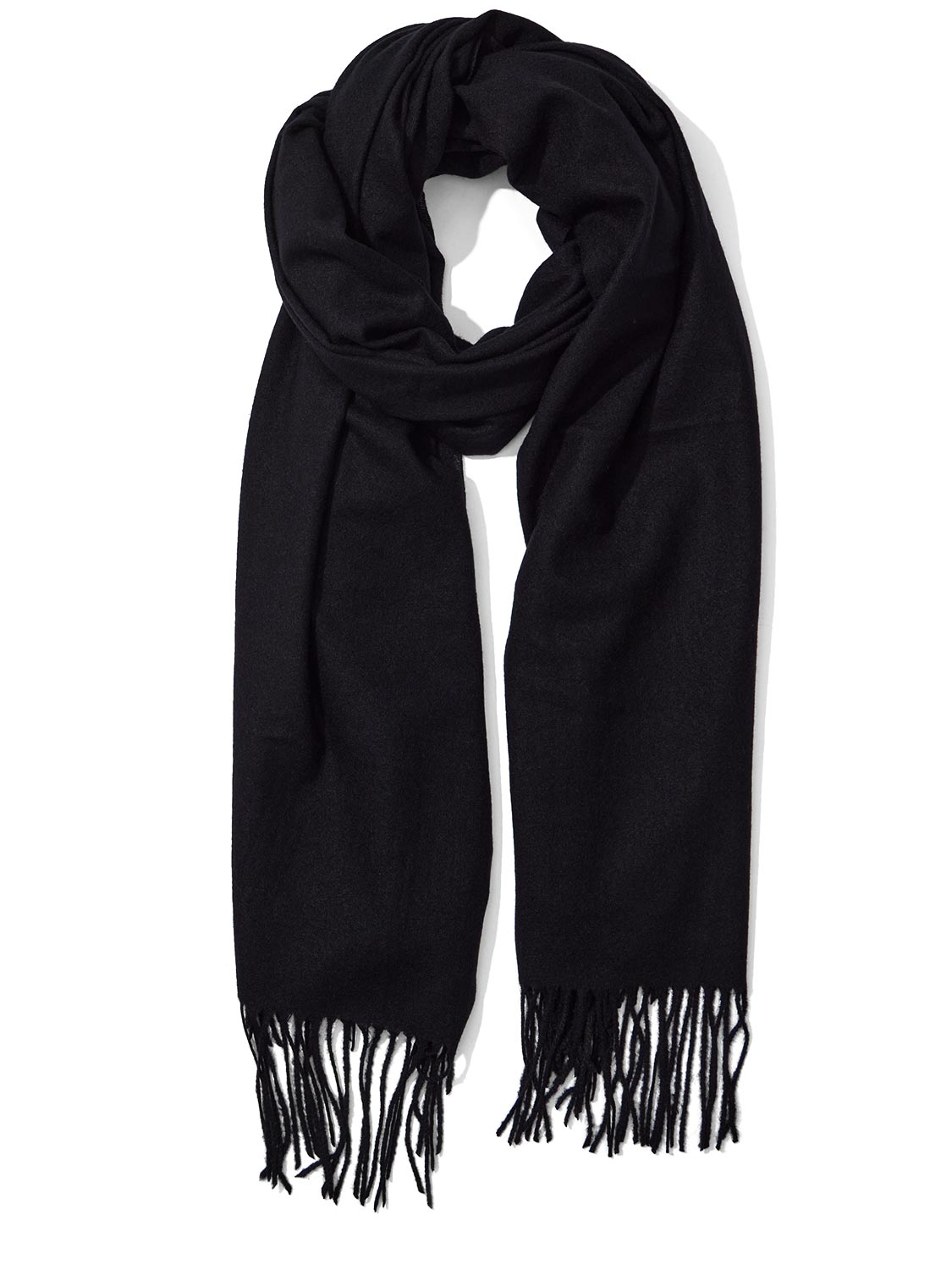 Black Soft Brushed Scarf with Fringes - Close-up Fringe Detail - Suzy Shier