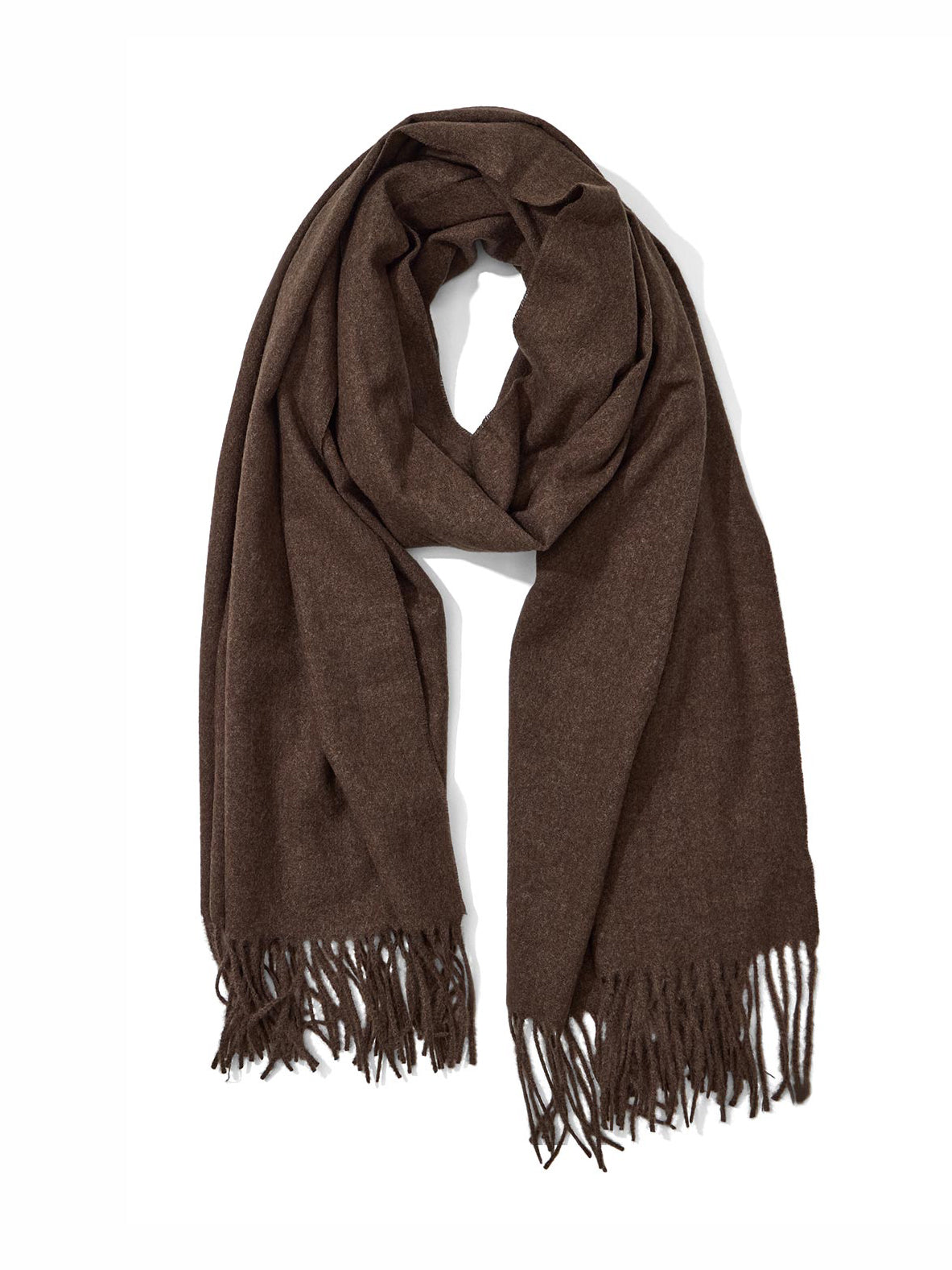 Brown Soft Brushed Scarf with Fringes - Close-up Fringe Detail - Suzy Shier