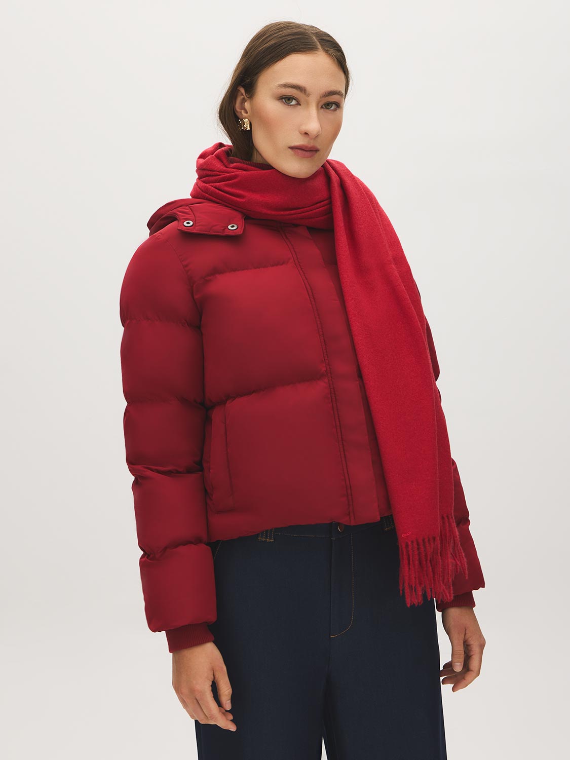 Red Soft Brushed Scarf with Fringes - Close-up Fringe Detail - Suzy Shier
