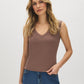White Sleeveless Rib Jersey V-Neck Tank Top - Woman Wearing Fitted V-Neck Tank - Suzy Shier