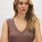 White Sleeveless Rib Jersey V-Neck Tank Top - Woman Wearing Fitted V-Neck Tank - Suzy Shier