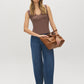 White Sleeveless Rib Jersey V-Neck Tank Top - Woman Wearing Fitted V-Neck Tank - Suzy Shier