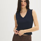 White Sleeveless Rib Jersey V-Neck Tank Top - Woman Wearing Fitted V-Neck Tank - Suzy Shier