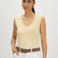 White Sleeveless Rib Jersey V-Neck Tank Top - Woman Wearing Fitted V-Neck Tank - Suzy Shier