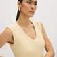 White Sleeveless Rib Jersey V-Neck Tank Top - Woman Wearing Fitted V-Neck Tank - Suzy Shier