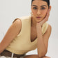 White Sleeveless Rib Jersey V-Neck Tank Top - Woman Wearing Fitted V-Neck Tank - Suzy Shier