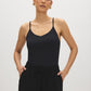 Black V-Neck Jersey Tank Top - Woman Wearing Soft Jersey Spaghetti Strap Top - Suzy Shier