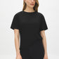 Jet Black Relaxed Fit Jersey T-Shirt with Side Slits - Woman Wearing Soft Crew Neck Top - Suzy Shier