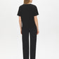 Jet Black Relaxed Fit Jersey T-Shirt with Side Slits - Woman Wearing Soft Crew Neck Top - Suzy Shier