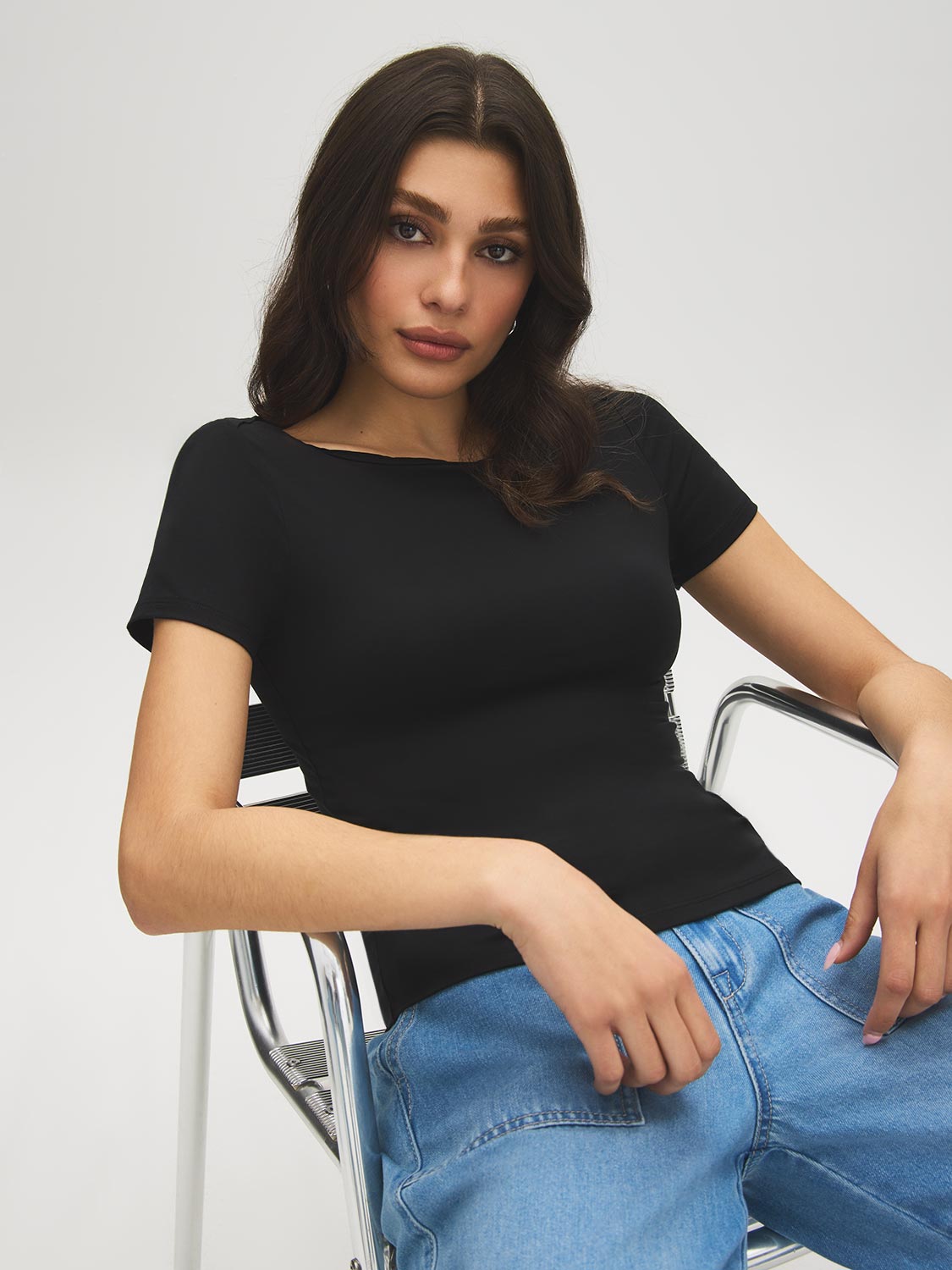 Cap Sleeve Boat Neck T-Shirt