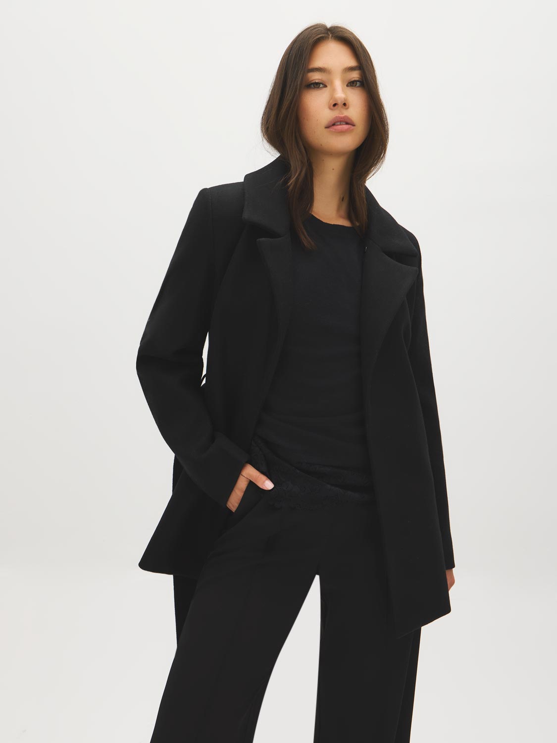 Short Removable Fur Collar Faux Wool Coat