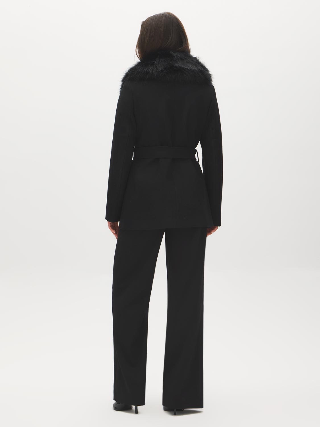 Short Removable Fur Collar Faux Wool Coat
