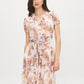 Sand Floral Print Textured Chiffon Midi Dress - Front View - Suzy Shier