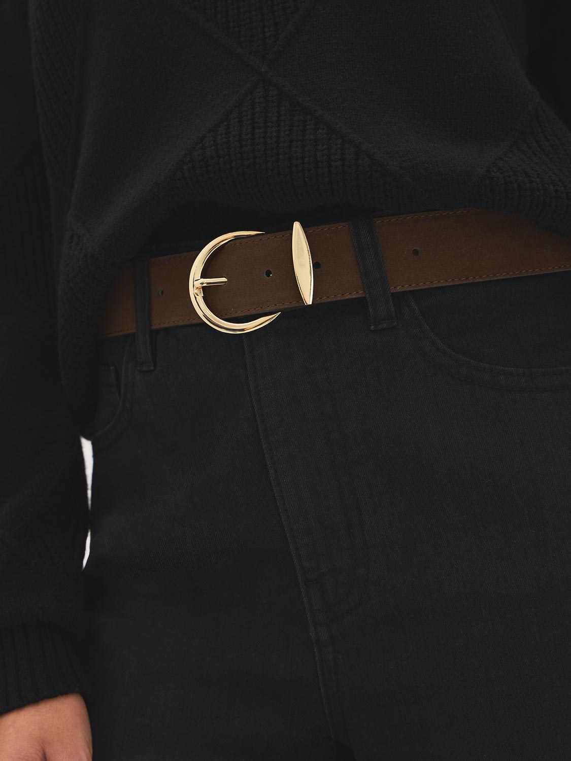 Gold Buckle Faux Suede Belt