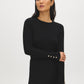 Black Snap Button Sleeve Knit Sweater - Woman Wearing Crew Neck Sweater with Sleeve Detail - Suzy Shier