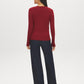 Red Snap Button Sleeve Knit Sweater - Woman Wearing Crew Neck Sweater with Sleeve Detail - Suzy Shier