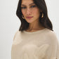 Xenon Blue Knit Crochet Sweater with Dolman Look - Woman Wearing Textured Open Weave Sweater - Suzy Shier