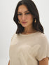 Xenon Blue Knit Crochet Sweater with Dolman Look - Woman Wearing Textured Open Weave Sweater - Suzy Shier