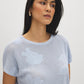 Xenon Blue Knit Crochet Sweater with Dolman Look - Woman Wearing Textured Open Weave Sweater - Suzy Shier