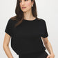 Black Dolman Sleeve Crew Neck Sweater - Close-up Front View - Suzy Shier