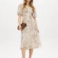 Gray Daze Floral Print Chiffon Midi Dress - Woman Wearing V-Neck Bubble Sleeve Dress - Suzy Shier