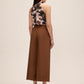 Cinnamon pleated culotte pants in fine by Le Chateau.