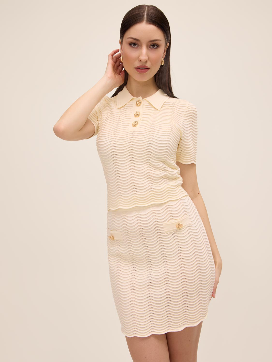 Wavy Pointelle Knit Skirt by Le Chateau.