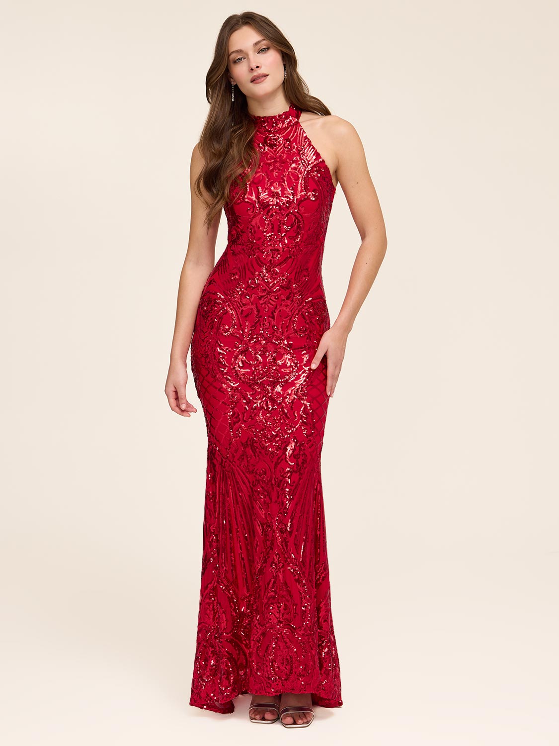 Halter Neck Sequin Gown by Le Chateau.