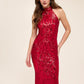 Halter Neck Sequin Gown by Le Chateau.