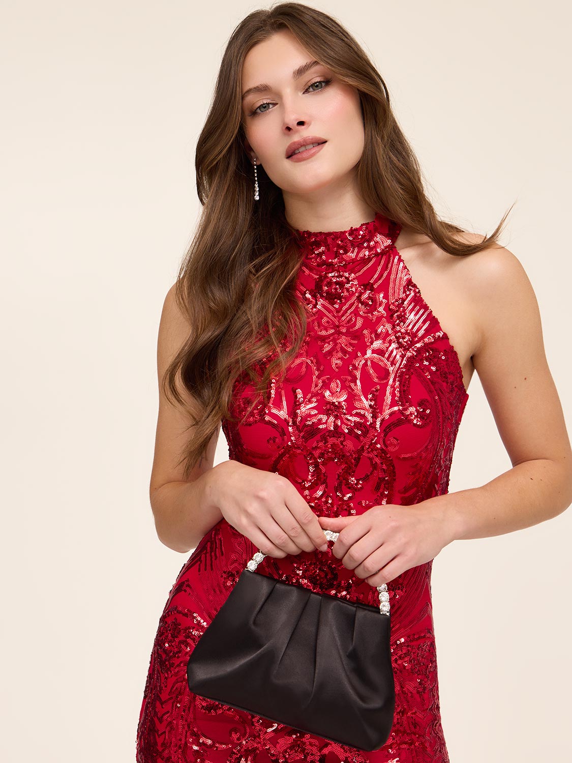 Halter Neck Sequin Gown by Le Chateau.