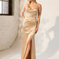 Cowl Neck Bustier Satin Gown by Le Chateau.