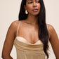 Cowl Neck Bustier Satin Gown by Le Chateau.